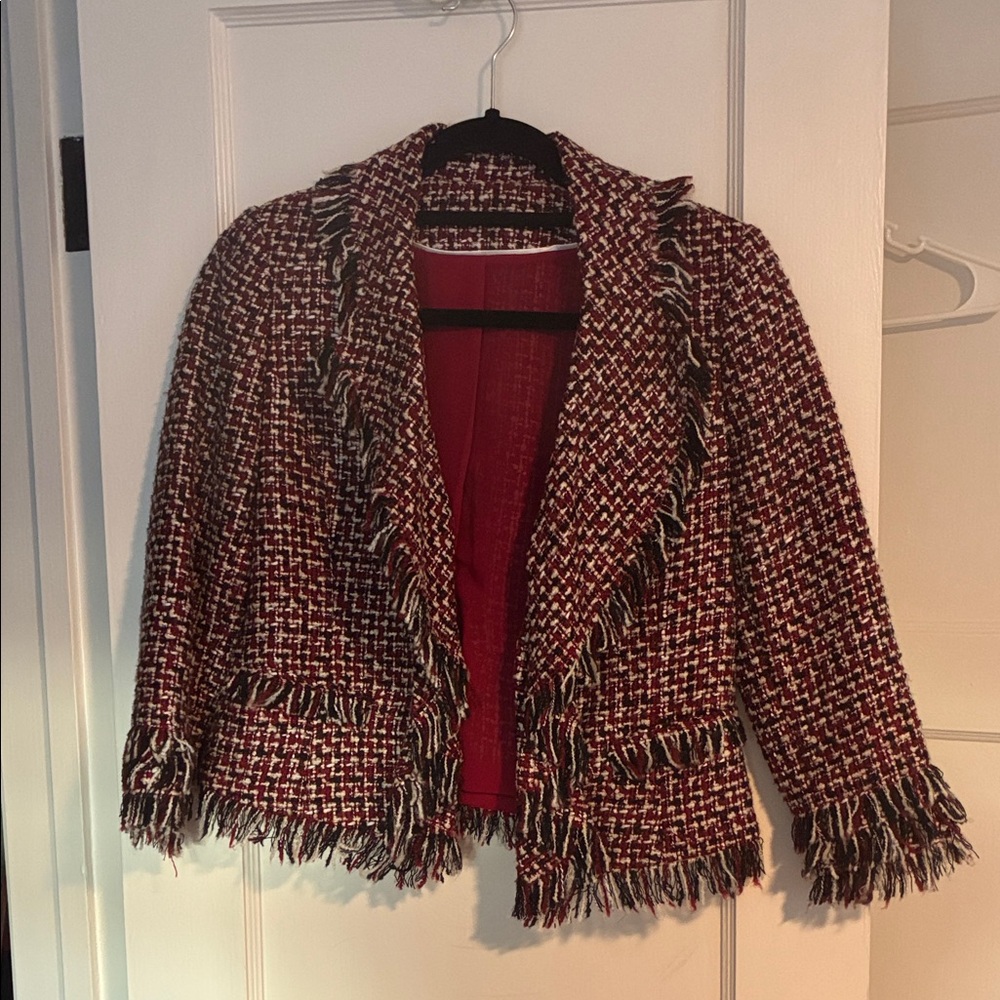 White House Black Market Red and Black Tweed Blazer